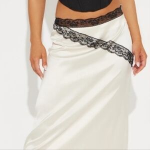 Elegant Cream White Satin Skirt With Trim Fashion Nova